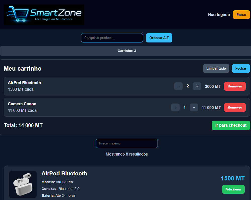 Captura do site da loja SmartZone